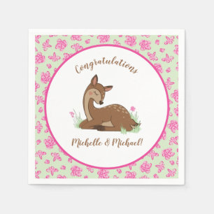 Deer Baby shower Woodland Fawn Pink Servet
