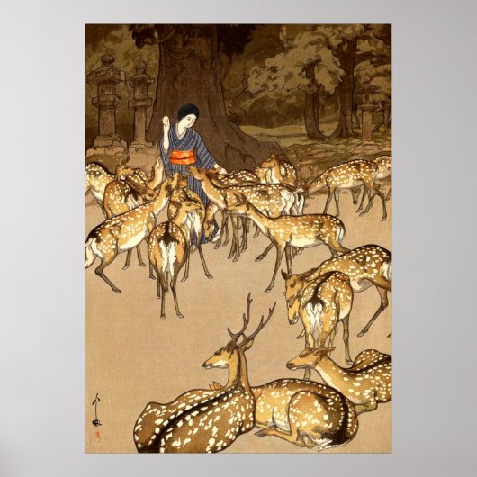 Deer bij de Kasuga Shrine Yoshida Hiroshi 1928 Poster (Voorkant)