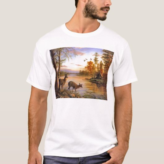 Deer bij het Cabin-meer T-shirt (Voorkant)
