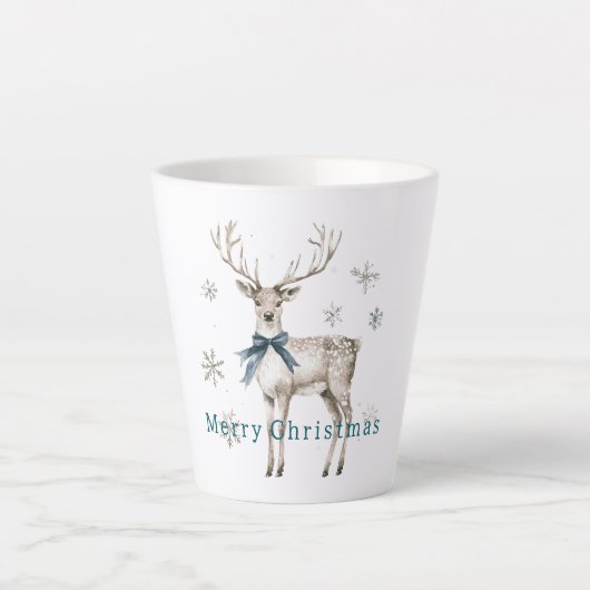 Deer Blue Bow Snowflakes Christmas Latte Mok (Voorkant)