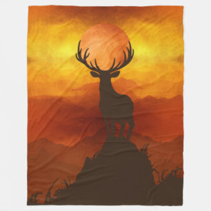 Deer Buck bovenop Mountain met zonsondergang Fleece Deken