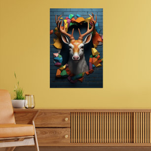 Deer Buck Breaking Out Print Poster kunstwerk muur