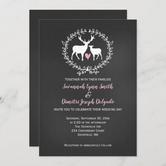 Deer Buck en Doe Chalkboard Wedding Kaart (Voorkant / Achterkant)