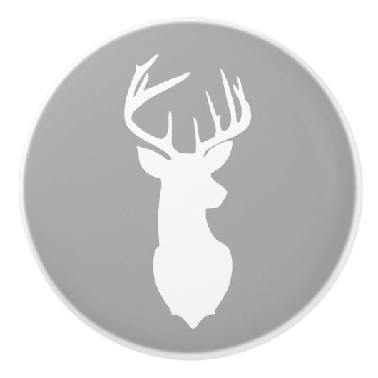 Deer Buck Head Ceramic Knob Drawer Pull/Grey Keramische Knop (Voorkant)