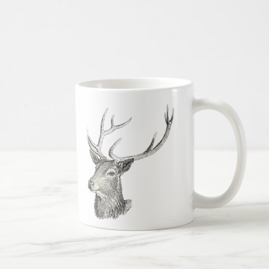 Deer Buck Head met gewei zwart-wit kunst Koffiemok (Rechts)