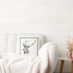 Deer Buck Head met gewei zwart-wit kunst Kussen