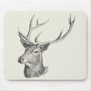 Deer Buck Head met gewei zwart-wit kunst Muismat