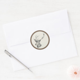 Deer Buck Head met gewei zwart-wit kunst Ronde Sticker