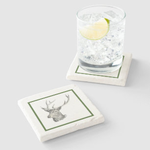 Deer Buck Head met gewei zwart-wit kunst Stenen Onderzetter
