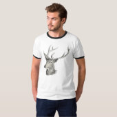 Deer Buck Head met gewei zwart-wit kunst T-shirt (Voorkant volledig)