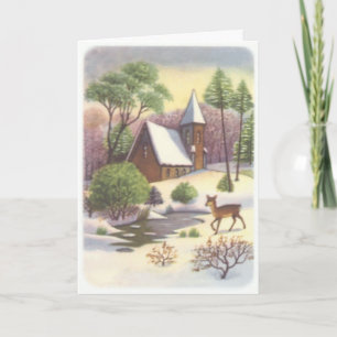 Deer By The Lake Snow Scene Carte de voeux personn
