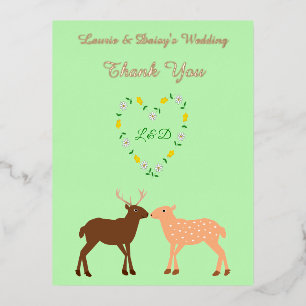 Deer Couple en Daisy Heart Custom Wedding Folie Feestdagen Briefkaart