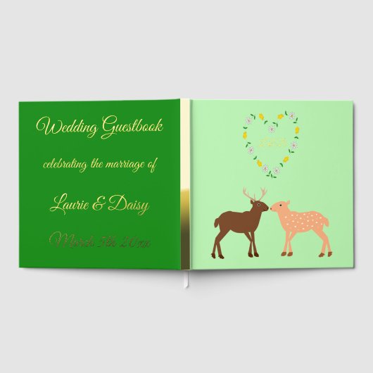 Deer Couple en Daisy Heart Custom Wedding Gastenboek (Volledig)