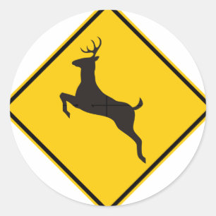 Deer Crossing Highway Sign Ronde Sticker