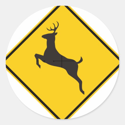 Deer Crossing Highway Sign Ronde Sticker (Voorkant)