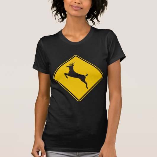 Deer Crossing Highway Sign T-shirt (Voorkant)