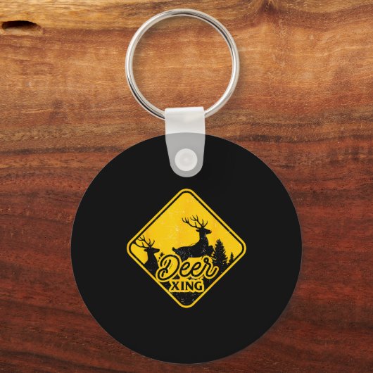 Deer Crossing Sign Christmas Xing Reindeer Funny M Sleutelhanger (Voorkant)