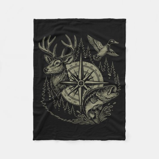 Deer Duck Fishing Hunting Solves Most Of My Proble Fleece Deken (Voorkant)