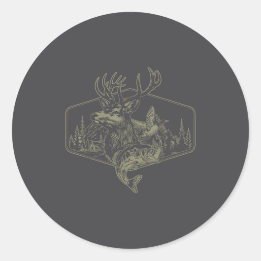 Deer Duck Fishing Hunting Solves Most Of My Proble Ronde Sticker (Voorkant)