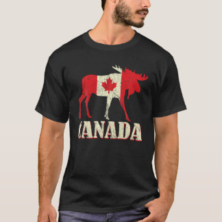 Deer Elk Canada Day Proud Canadian Flag T-shirt