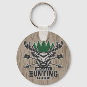 Deer Elk Hunter ADD-NAAM Bow Hunting Lodge Cabin Sleutelhanger
