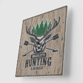 Deer Elk Hunter ADD-NAAM Bow Hunting Lodge Cabin Vierkante Klok (Hoek)