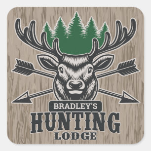 Deer Elk Hunter ADD-NAAM Bow Hunting Lodge Cabin Vierkante Sticker