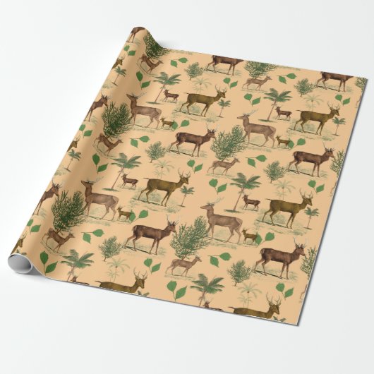 deer en bomen cadeaupapier (Uitgerold)