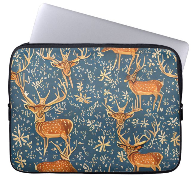 Deer en Flowers Laptop Sleeve (Voorkant)