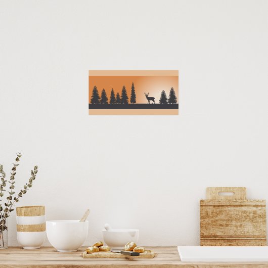 Deer en Pine Trees Silhouette Poster (Keuken)