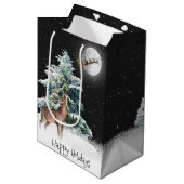 Deer en Santa in Sleigh Medium Cadeauzakje (Voorkant Gekanteld)