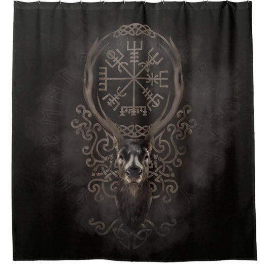 Deer en Vegvisir - Viking Navigation Compass Douchegordijn (Voorkant)