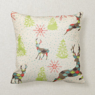 Deer, Evergreen Trees en Snowflakes Sierkussen