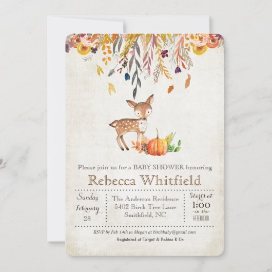 Deer Fall quitte Citrouille Baby shower Invitation (Devant)