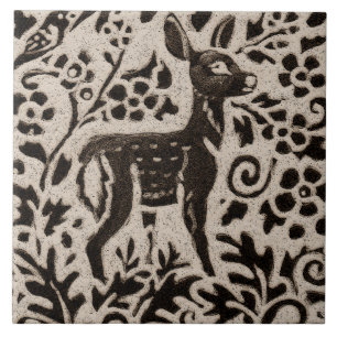 Deer Fawn Batik Stoneware Woodland Animal Tan Grey Tegeltje