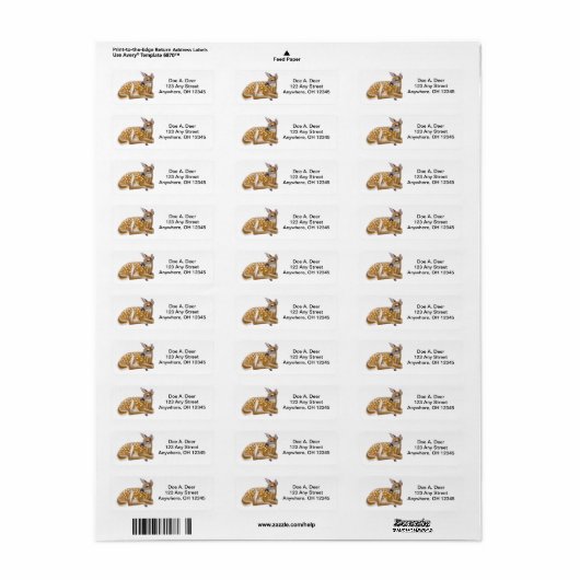 Deer Fawn Étiquette (Feuille entière)