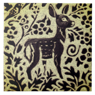 Deer Fawn Grey Stoneware Foliage Woodland Tegeltje