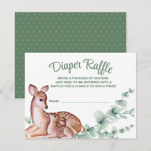 Deer Fawn Groen Baby shower Luier Raffle Kaart