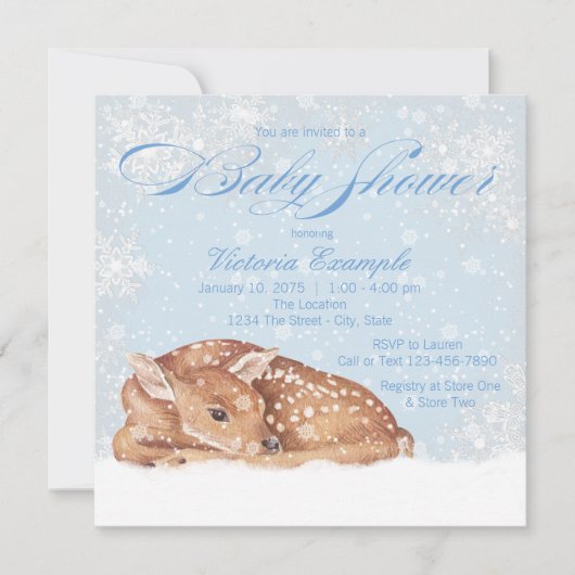 Deer Fawn Snowflake Boy Baby Shower Invitations (Devant)