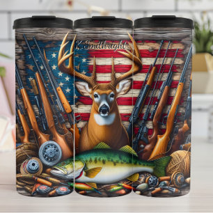 Deer Fish Pistolen Amerikaanse vlag Thermosbeker
