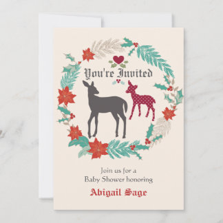 Deer Folk Art Winter Baby shower Uitnodiging