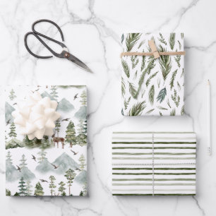 Deer Forest Green & Stripes Holiday Wrapping Inpakpapier Vel