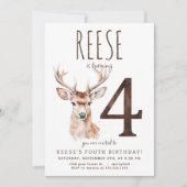 Deer fourth Birthday Invitation Kaart (Voorkant)