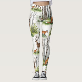 Deer Fox Forest Naadloos Patroon Leggings