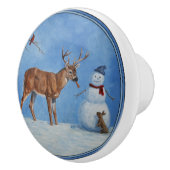 Deer & Funny Snowman Kerstmis Keramische Knop (Rechts)