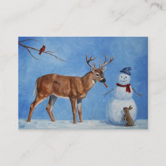 Deer & Funny Snowman Kerstmis Visitekaartje (Voorkant)