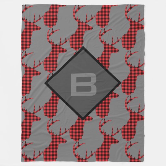 Deer Head Antlers Patroonbuffel Pset Monogram Fleece Deken (Voorkant)