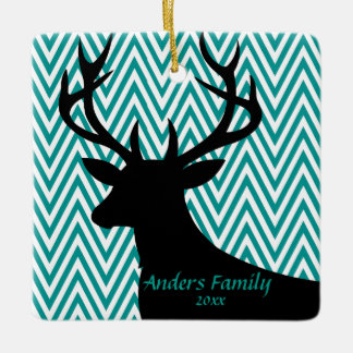Deer Head Chevron | blauwgroen zwart Keramisch Ornament