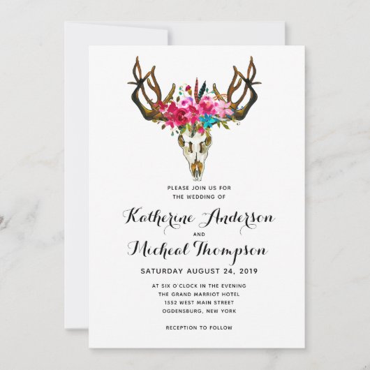 Deer Head Floral Wedding Kaart (Voorkant)