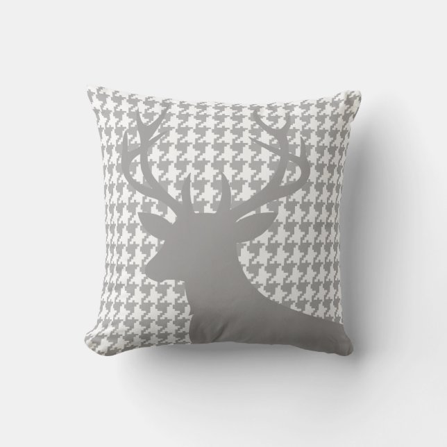 Deer Head Houndstooth | grijs wit Kussen (Voorkant)